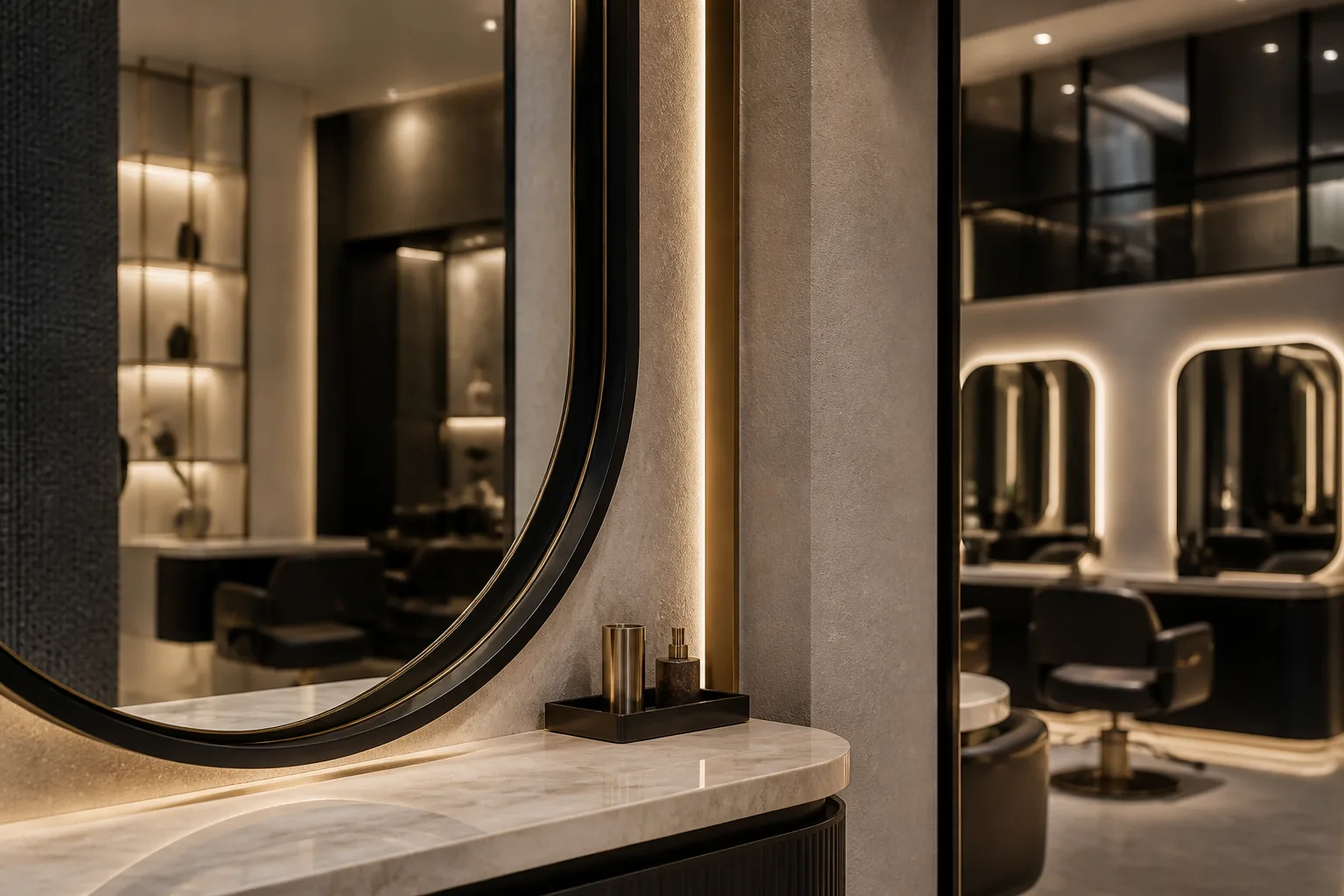 SARPHAN salon material and mirror detail